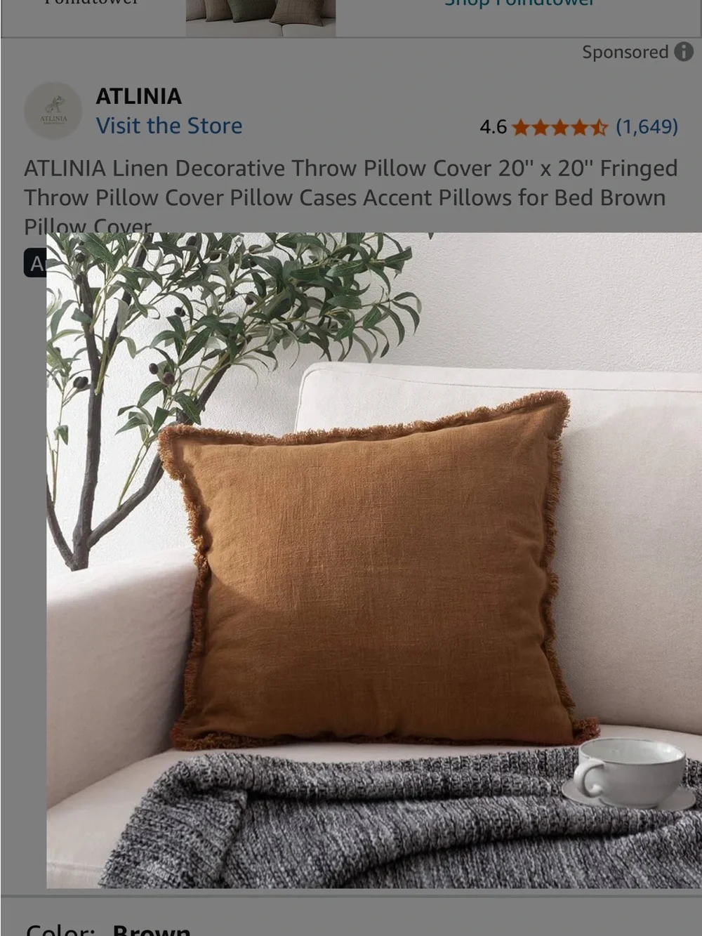 Atlinea Brown and white Fringe Linen Throw Pillow Cover